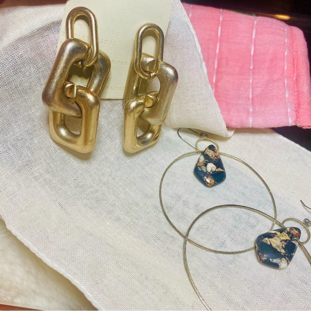 Anthropologie Chunky Gold Link Earrings and Hoops - Picture 4 of 11